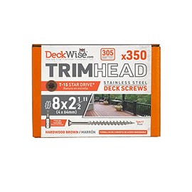 DeckWise #8x2-1/2" Stainless Steel Trim-Head Deck Screws, Hardwood Brown, T15 Head, Covers 50 Sq. Ft. of Decking (350 Pack)