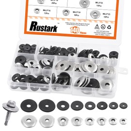 Rustark 140Pcs 8 Sizes #8#10#12#14 304 Stainless Steel Neoprene Sealing Washers Metal Bonded EPDM Rubber Washers Gasket Assortment Kit