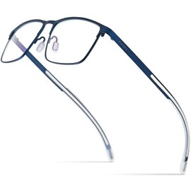 FONEX Titanium Glasses Frame,Men Square Myopia Optical Eyeglass Frame 8521 (Blue)