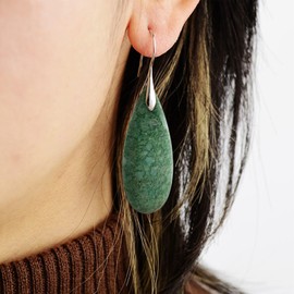 SELOVO Vintage Style Stone Teardrop Dangle Earrings Green Earrings Silver Tone