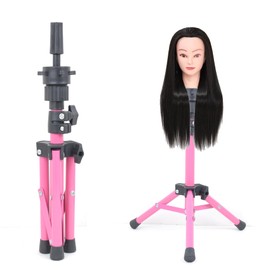 SK-QACD Mannequin Head Stand Tripod for Hairdresser Practice Style Display Human Hair Mannequin Head Manikin Cosmetology Doll Training Head Mini Adjustable Metal Holder（pink）