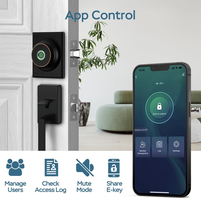 GeekTale Fingerprint Deadbolt with App, Smart Deadbolt Lock for Front