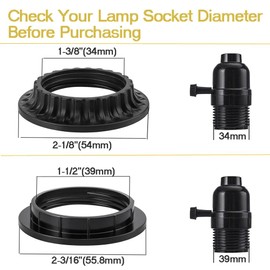 Zo.Yehaa 4PCS E26 Light Socket Shade Rings Collar Rings, 2 Assorted Size Lamp Shade Rings 34mm 39mm Inner Diameter, Black Threaded Reducer 1-3/8 Inches and 1-1/2 Inch