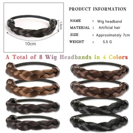 8 PCS Hair Ties Wig Braided Hair Elastic Rope Ponytail Holders Invisible Wig Hair Band Simulation Hair Headband for Women Girls Teens Hair Accessories