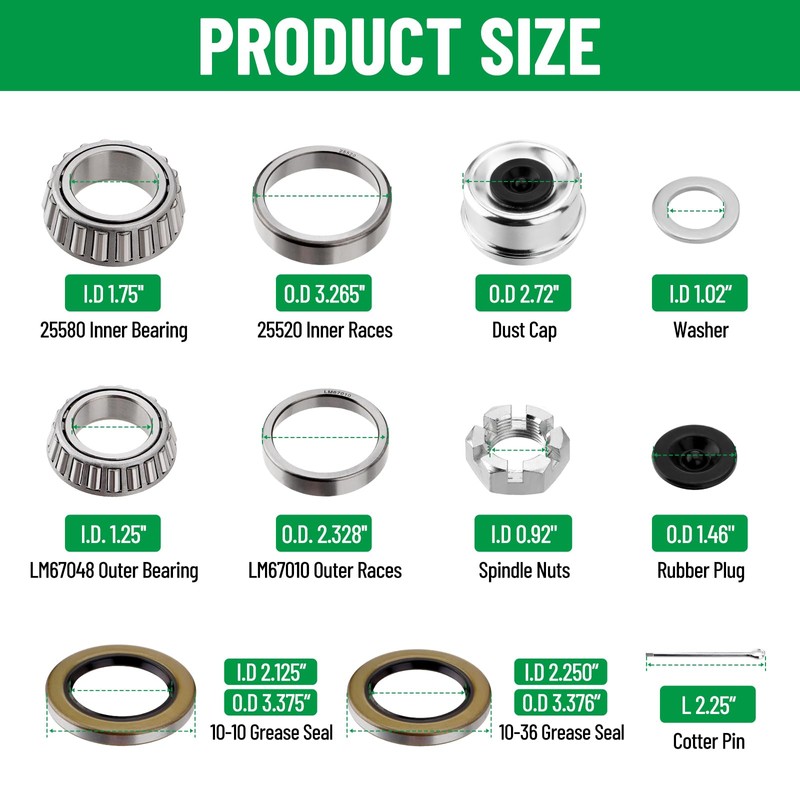Racewill 4 Sets Trailer Hub Wheel Bearing Kit 25580/25520 LM67048/LM67010