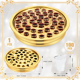 Zhehao 1 Pcs Communion Trays for Churches Communion Set Church Supplies Communion Plates for Church with Disposable Communion Cups (Gold)