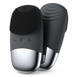 MEGAN Cepillo de limpieza facial, recargable por USB, limpiador facial eléctrico de silicona IPX7, masajeador facial sónico resistente al agua, 3 modos de limpieza. (Negro)