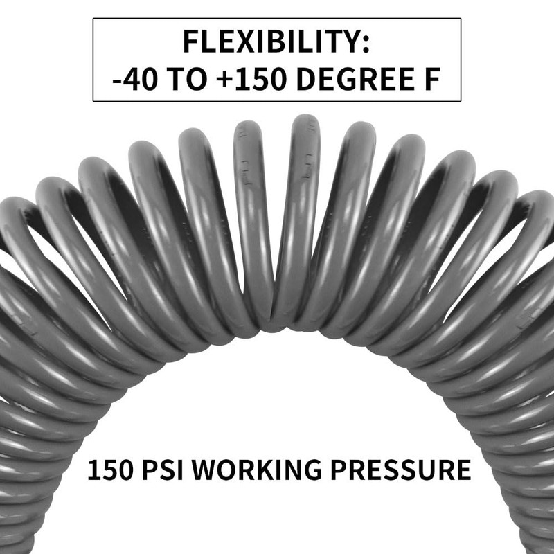 aunstarwei Air Compressor Hose Polyurethane(PU) Recoil Grey with 1/4" Europe