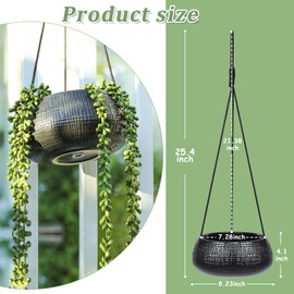 Chonsun 8 Inch Hanging Planters for Indoor Plants - Small Hanging Flower Pots with Drainage Holes Round Ceramics Hanging Plant Pots Black Hanging Pots
