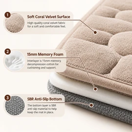 Microfiber Bath Mat for Bathroom – Water-Absorbing Cobblestone Embossed Design for Shower, Tub and Bathroom Floor