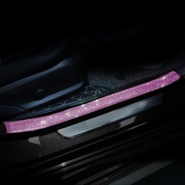 Torcarvh Car Door Sill Protector with Bling Rhinestones 2PCS Edge Guard Scuff Cover Anti-Scratch Strip Sticker Bumper Protector for Truck Car 7CM x 60CM (Pink)