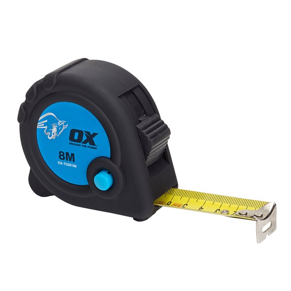 OX Measuring Tape - Trade Series Metric Tape - Heavy Duty Nylon Coated Measurement Tape - Black/Blue - 8 m
