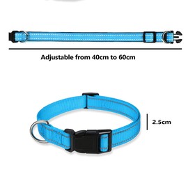 Dog Collar - Reflective Nylon Dog Collar, Adjustable Classic Pet Collar, Soft Nylon Collars with Metal Lead Attachment, Walking/Training Product for Large Dogs (Blue, 40~60cm)
