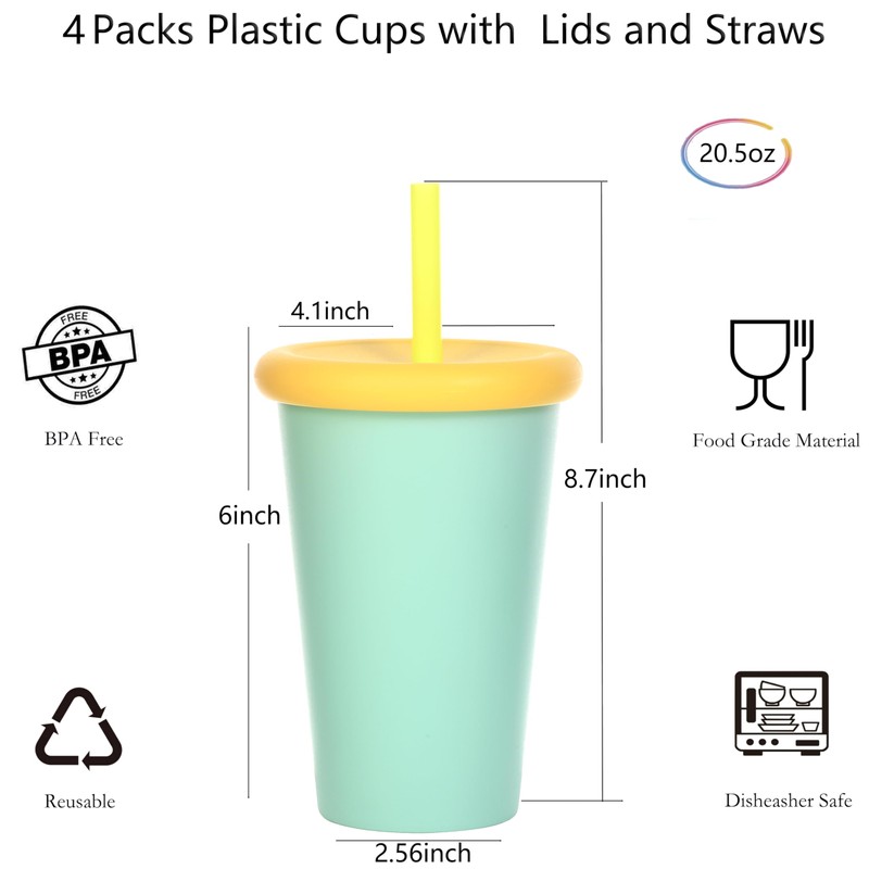Alohastarttg Plastic Reusable Cups, 4 Pack of 20.5oz Drinking Cups
