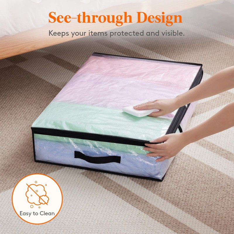 Lifewit 2 Pack Under Bed Storage, 60L Large Clear Plastic