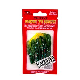 Ultimate 4-Pack Fire Tubes with Fire Worm Tail - Vibrant, Durable Fishing Lures for Trout, Panfish, Walleye & Bass - 1/16 Size, Pre-Rigged for Freshwater (Green)