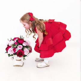 Princess Girls Bowknot Gown Dresses Toddler Ruffles Kids Christmas Easter Tutu V Back Dress Frocks (Red,80)