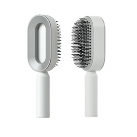 Self Cleaning Hair Brush for Women, 3D Air Cushion Massager Brush, Easy Clean Hair Brush, Detangling Anti-Static Brush, Suitable for All Hair Types (White)