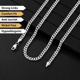 KRKC&CO Men's Necklace, 2/3/5/6/mm Stainless Steel Curb Chain with Diamond Cut, 14K Gold Plated Cuban Link Chain, Silver Chain, Gold Chain, Gift for Women, Girls, Men, Young [Length 46-66 cm],