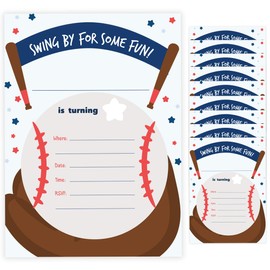 Baseball Style 1 Happy Birthday Invitations Invite Cards (10 Count) With Envelopes Boys Girls Kids Party (10ct)