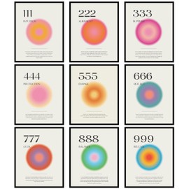 EDUS Angel Number Posters, Angel Numbers Poster for Room Aesthetic Wall Decor, Set of 9 (8x10 inch), Preppy Poster Prints for Bedroom Decoration (UNFRAMED) (Angel Number)