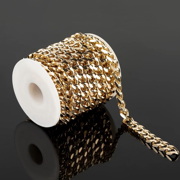 YOUBEIYEE 16.4 Gold Plated Chain for Jewelry Making, Aluminum Cuban