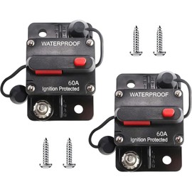 RED WOLF 2pcs 60A Circuit Breaker Waterproof Car Audio Inline Circuit Breaker with Manual Reset Fuse Holder Inverter,for Car Motor Marine Boat,for Car Audio Solar Inverter System Protection,DC 12V-48V