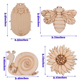 54PCS Unfinished Blank Wooden Insect Cutouts Craft for Kids