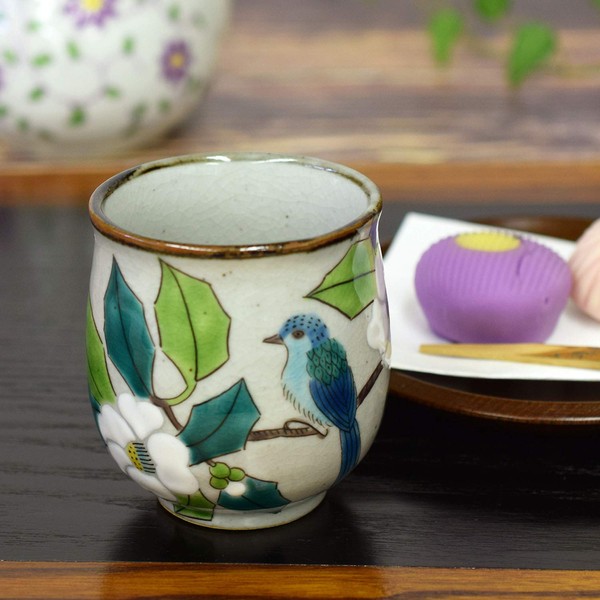 Japanese Yunomi Tea Cup Camellia and Bird KUTANI YAKI(ware)