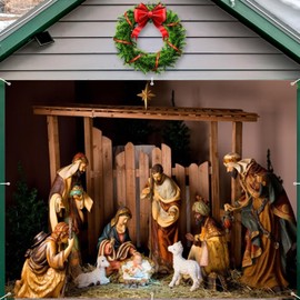 Nativity Christmas Garage Door Decorations Cover Banner Backdrop,Birth of Jesus Garage Door Cover Banner,Xmas Holy Night Scene Large Hanging 7x8ft Single Garage Door Cover Outdoor Holiday Decorations