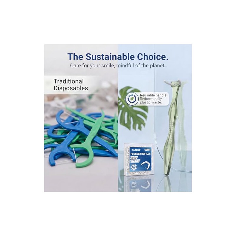 RAZOKO Deep Reach Dental Flosser System - 160 cabezales de