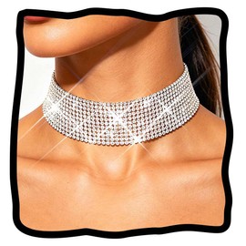 ACEDRE Rhinestone Choker Necklace Silver Bling Diamond Chokers for Women
