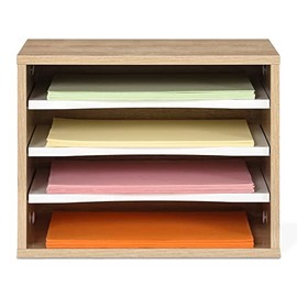FITUEYES Wood Desk Paper Sorter Organizer with 4-Tier Storage, Desktop Paper File Holder Letter Tray for Home and Office, Natural, DO403506WO