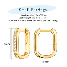 Small Hoop Earrings for Women Girls, Silver Huggie Cubic Zirconia Tiny Square Earrings with Sterling Silver Post White Gold Plated Earrings Jewellery for Christmas