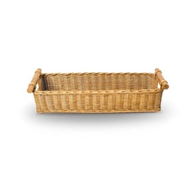 The Basket Lady Long Narrow Pole Handle Wicker Basket, Medium, 19 in L x 7 in W x 5.5 in H, Sandstone
