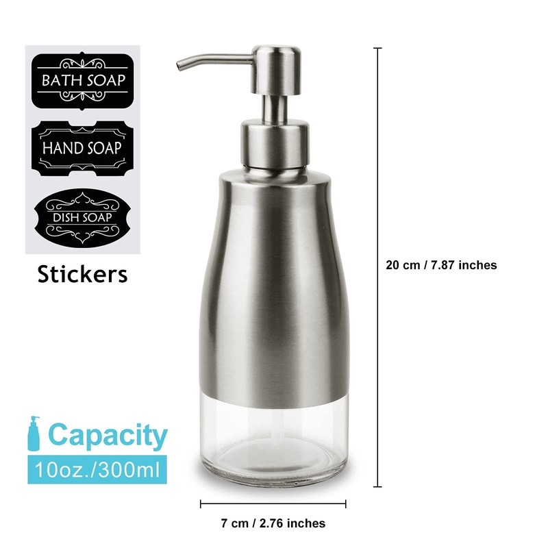 AUMIO Dish Soap Dispenser with Stickers, Stainless Steel Body &