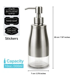 AUMIO Dish Soap Dispenser with Stickers, Stainless Steel Body & Glass View