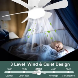 Telylou Socket Fan Light with Remote16.5 Inch Screw In Ceiling Fans with Lights 1000 Lumens 6 Colors 3000K-6000K Dimmable Bulb with Socket Fan Extender for Bedroom, Kitchen, Living Room, Small rooms
