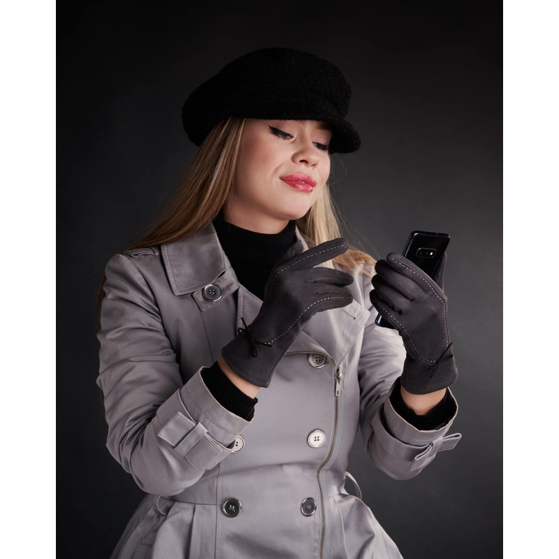 Rose Black Winter Gloves for Women - with Cute Bow