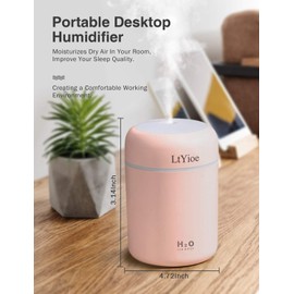 LtYioe Colorful Cool Mini Humidifier, USB Personal Desktop Humidifier for Car, Office Room, Bedroom,etc. Auto Shut-Off, 2 Mist Modes, Super Quiet. (Pink)