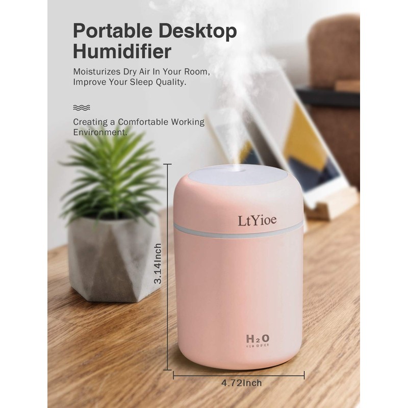 LtYioe Colorful Cool Mini Humidifier, USB Personal Desktop Humidifier for