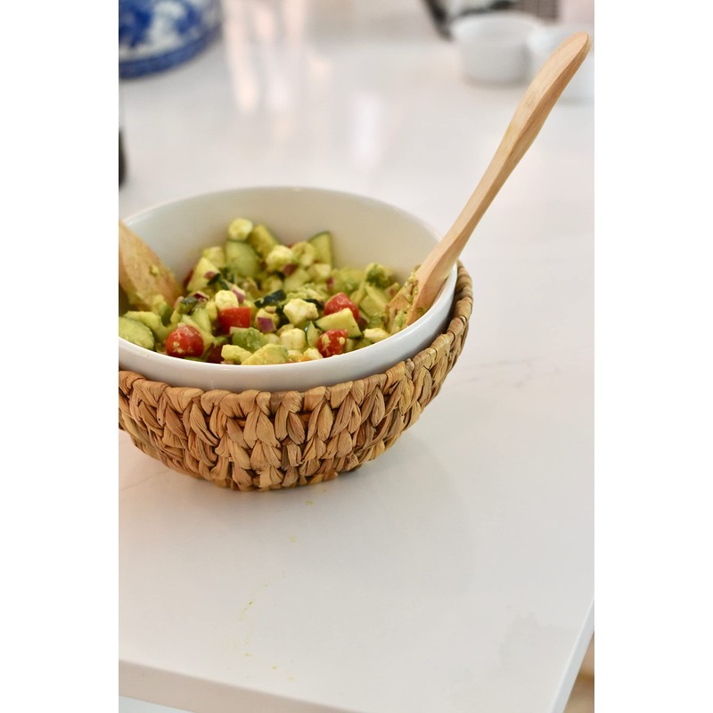 Mud Pie Water Hyacinth Serving Bowl Set, White/Tan, bowl 4.5"