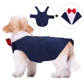Dog Formal Tuxedo Suit for Medium Large Dogs，Dog Tuxedo Costume Wedding Party Outfit with Detachable Collar，Elegant Dog Apparel Bowtie Shirt and Bandana Set for Dress-up Cosplay Holiday Wear