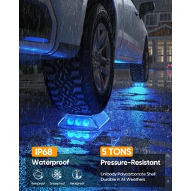 DetarZinLED Solar Driveway Lights Outdoor, 4 Pack IP68 Waterproof Dock Deck Lights Solar Powered, Stick on & Screw Blue Markers Light for Pathway, Walkway, Sidewalk, Patio, Pool Deck, Garage Entrance