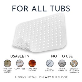Homerella Anti Slip Shower Mat | Anti Mold Non Slip Bathtub Mat for Inside Shower | Square Floor Shower Mat 21 x 21 inch with Suction Cups for Grip & Hooks Hanging and Quick Drying | Machine Washable