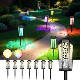 Colored Solar Powered Pathway Landscape Lights Outdoor Warm White & RGB Dusk to Dawn Waterproof for Garden Sideway Outside, Patio, Path, Yard, Walkway, Driveway, 2 Modes 8 Pack Accent Modern Design