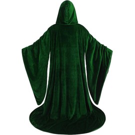 AGCOAH Two-Sided Wizard Robe Wizard Costume Hooded Cloak with Sleeves Satin Robe with Hood (Black and Green-67 INCH)
