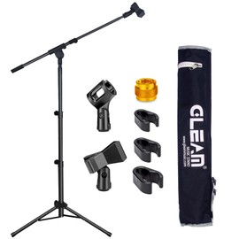 GLEAM Microphone Stand for Light Microphone less than 1 LB - Tripod Boom Arm Mic Stand with Carrying Bag, 2 Mic Clips and Screw Adapter Portable for Singing Performance Wedding Stage and Mic Mount