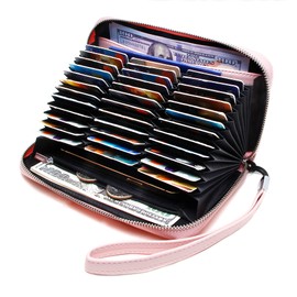 FEITH&FELLY Large Capacity Credit Card Wallet Leather Secure Accordion Wallet for Women 36 Slots RFID Blocking Card Holder
