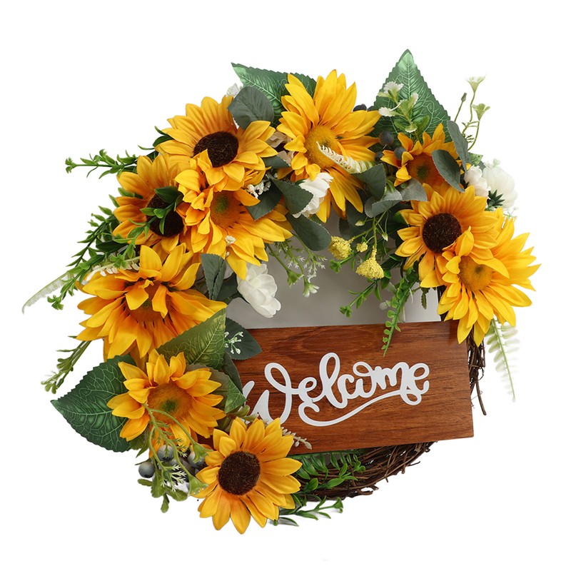15 Inch Sunflower Wreath for Front Door Artificial Sunflower Wreath